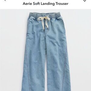 aerie Light Blue Wide Leg Jeans with Drawstring Waist